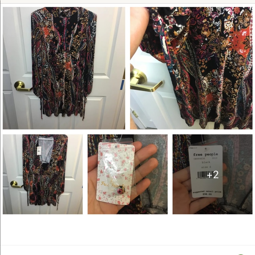 Free People Long-Sleeve Paisley Mini Dress Black S